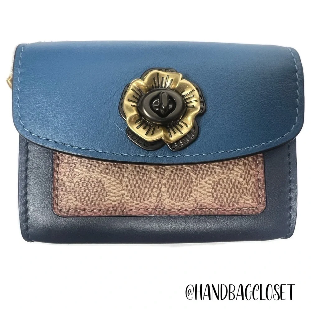 COACH Tea Rose Mini Parker Card Case Key Pouch With Snakeskin Detail Bag